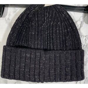 Mixit Womens Metallic Knit Beanie One Size Lightweight Polyester Black